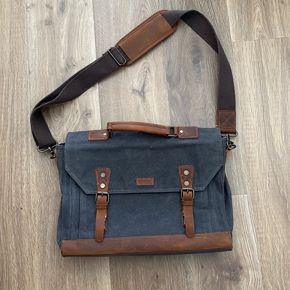 SOLD💢Men's Gray Fabric & Leather Laptop/ Messenger Bag - Picture 1 of 8